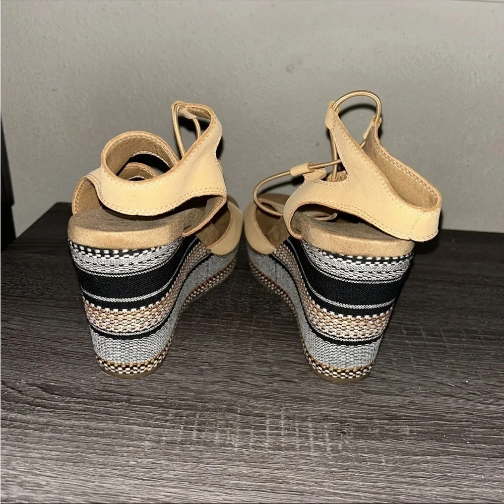 Lucky Brand Yejida Tan Leather Woven Strappy Platform Wedge Sandals Size 10